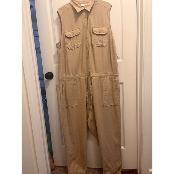 New York and Company  Nwt Sleeveless Collared Linene Jumpsuit With Waist Tie sz - Picture 2 of 11